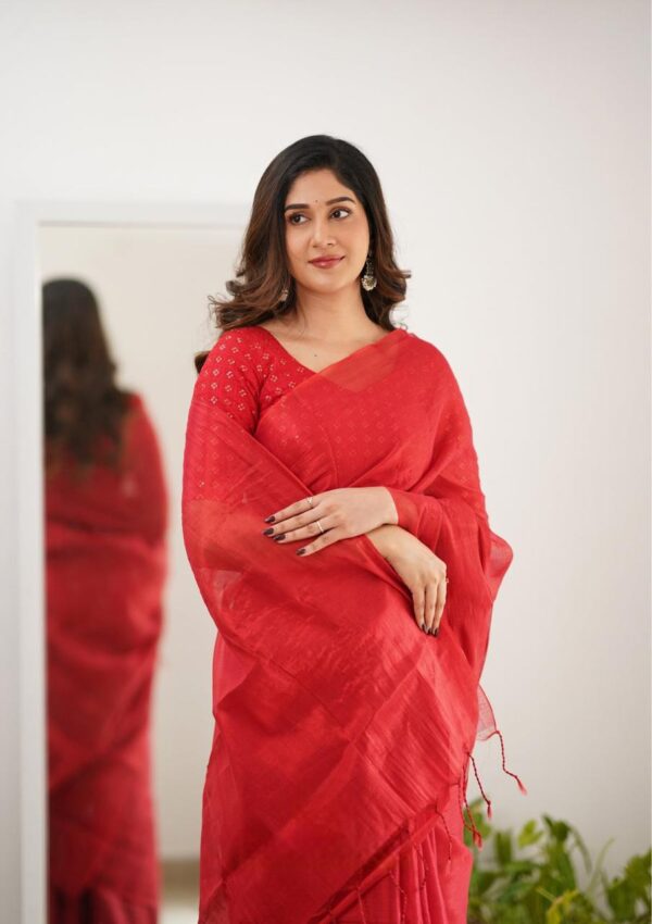 Tissue Cotton Beautiful Saree - Image 5