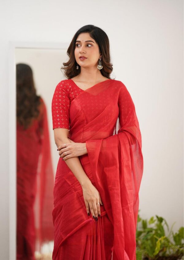 Tissue Cotton Beautiful Saree - Image 7