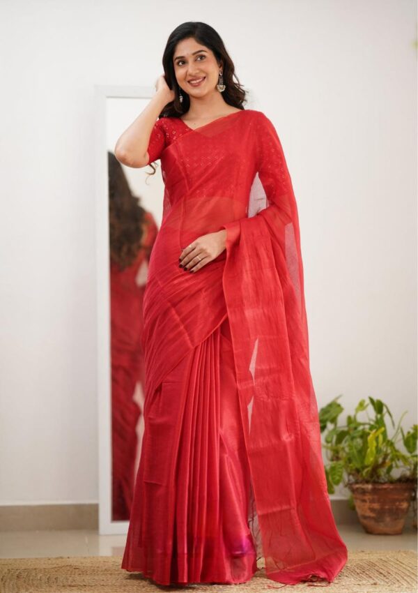 Tissue Cotton Beautiful Saree - Image 8