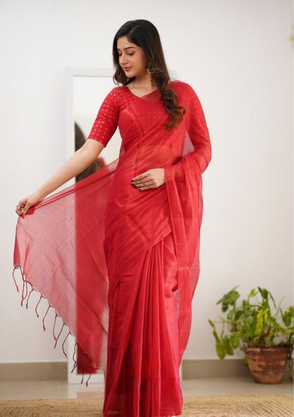 Tissue Cotton Beautiful Saree - Image 9