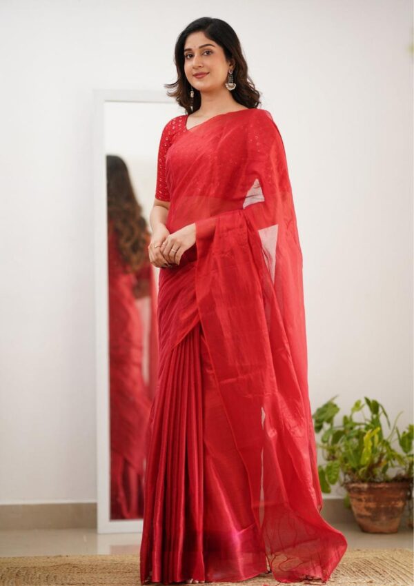 Tissue Cotton Beautiful Saree - Image 10