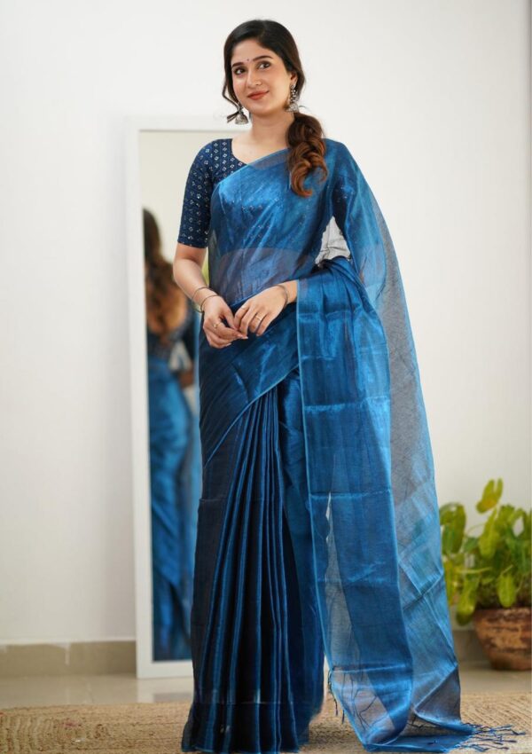 Tissue Cotton Fashionble Saree - Image 3