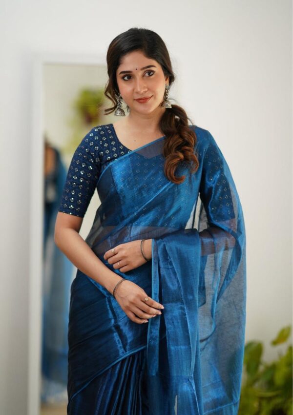 Tissue Cotton Fashionble Saree - Image 9