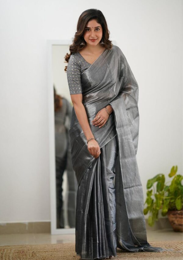 Tissue Cotton Desginer Saree - Image 2