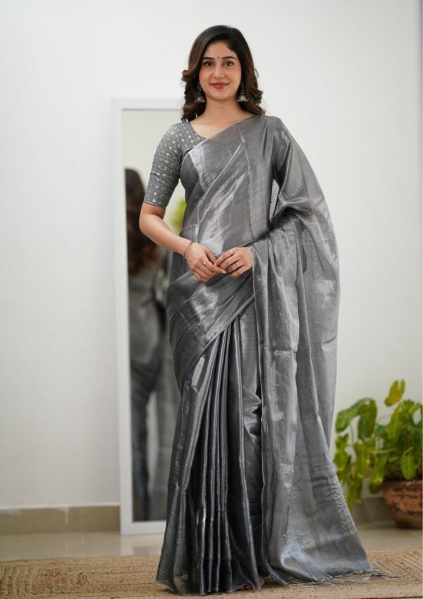 Tissue Cotton Desginer Saree - Image 4
