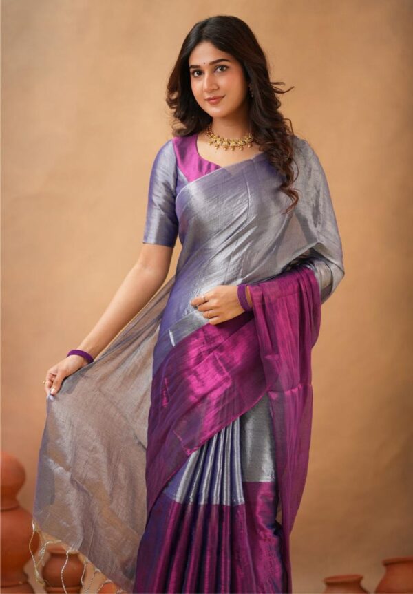 Tissue Cotton Half/Half Desginer Saree - Image 3
