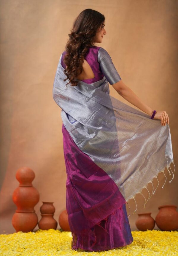Tissue Cotton Half/Half Desginer Saree - Image 4