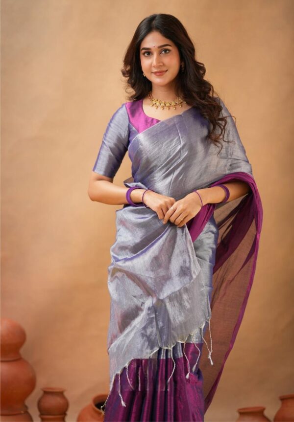 Tissue Cotton Half/Half Desginer Saree - Image 5