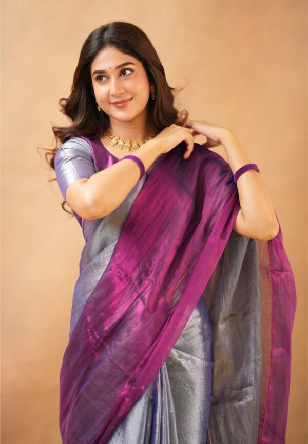Tissue Cotton Half/Half Desginer Saree - Image 7
