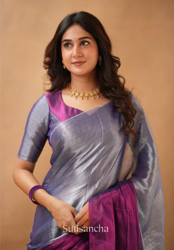 Tissue Cotton Half/Half Desginer Saree - Image 11