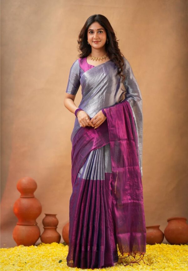 Tissue Cotton Half/Half Desginer Saree - Image 12