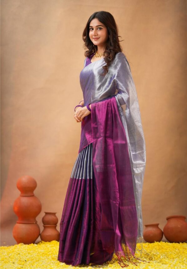 Tissue Cotton Half/Half Desginer Saree - Image 13