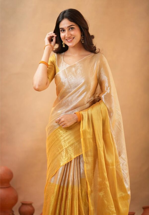 Tissue Cotton Half/Half Saree - Image 4