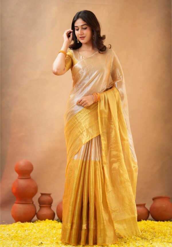 Tissue Cotton Half/Half Saree - Image 5