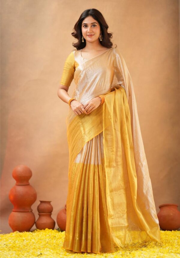 Tissue Cotton Half/Half Saree - Image 7