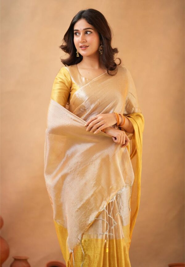 Tissue Cotton Half/Half Saree - Image 8