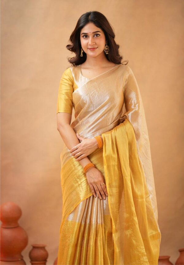 Tissue Cotton Half/Half Saree - Image 13