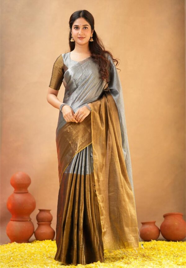 Tissue Cotton Half/Half New Desginer Saree - Image 2