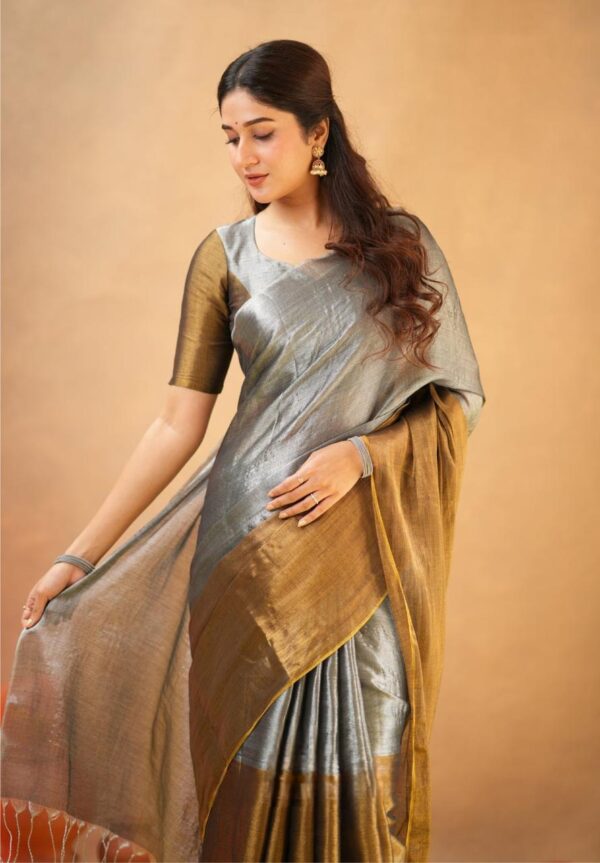 Tissue Cotton Half/Half New Desginer Saree - Image 5