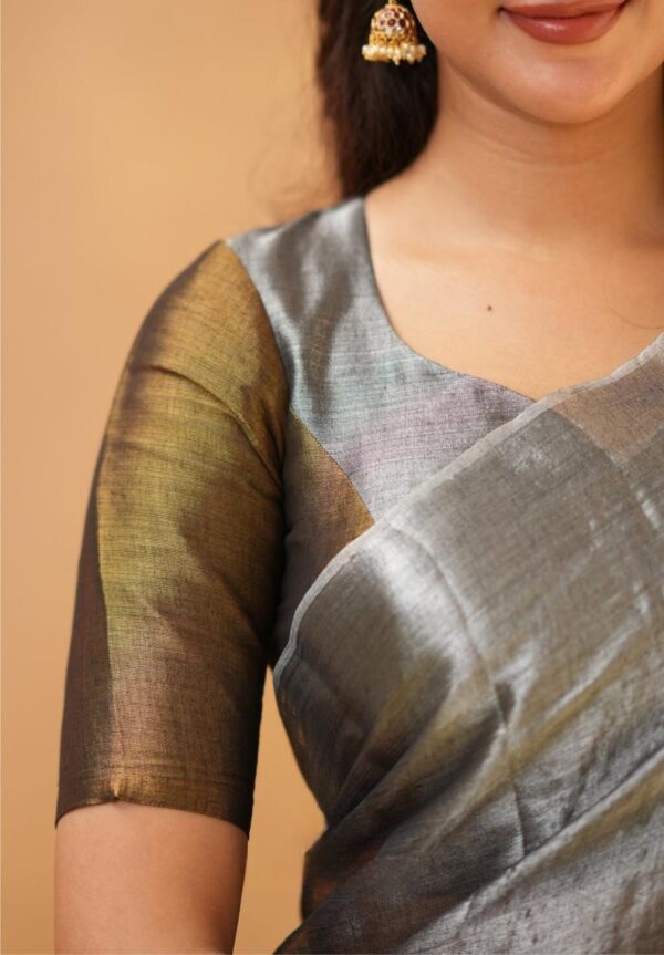 Tissue Cotton Half/Half New Desginer Saree - Image 8