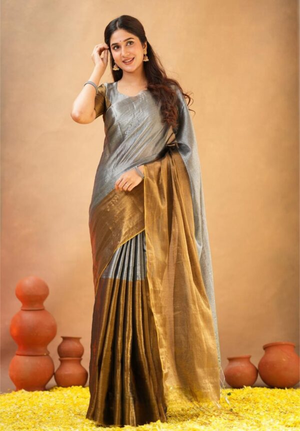 Tissue Cotton Half/Half New Desginer Saree - Image 10