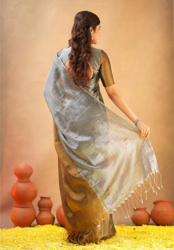 Tissue Cotton Half/Half New Desginer Saree - Image 13