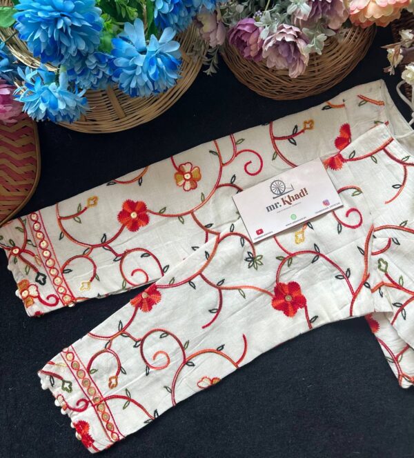 Red Flower Designer Blouse - Image 2