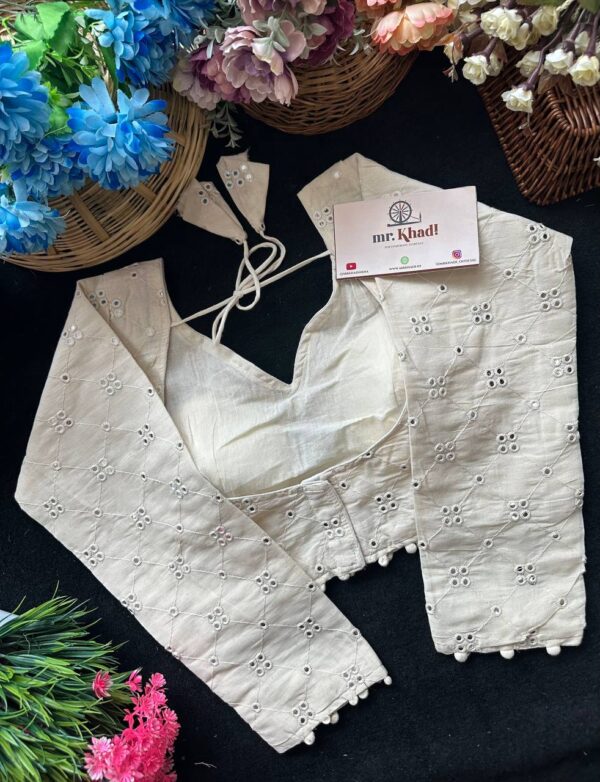 Cotton Mirror Work Full Sleeve Blouse - Image 3