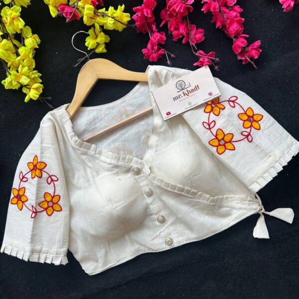 Angrakha Style Khadi Cotton Blouse - Image 3