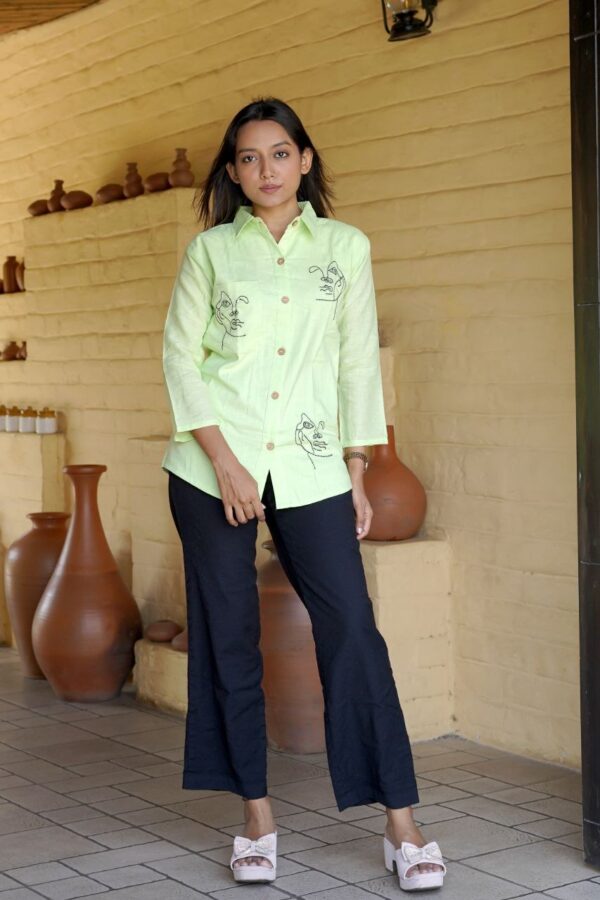 Pista Green Hand Work Designer Fancy Shirt Top - Image 5