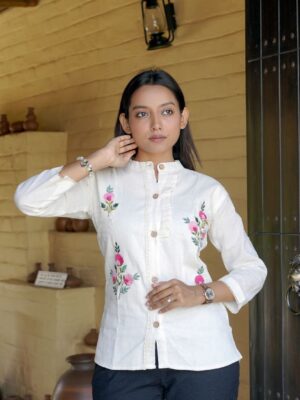 Khadi Cotton Hand-Work Design Shirt Patterns Top