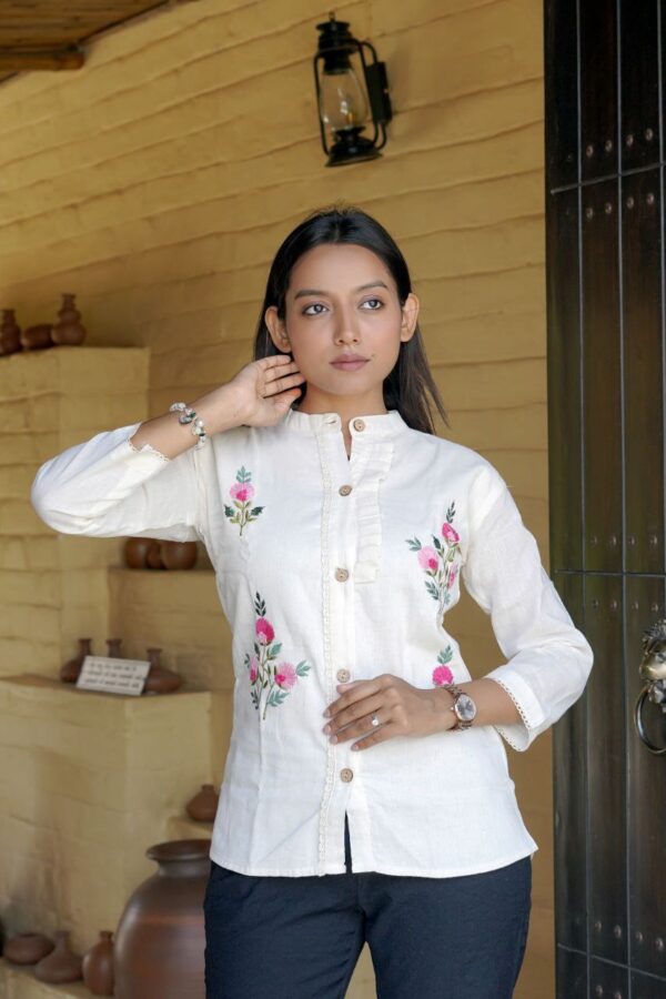 Khadi Cotton Hand-Work Design Shirt Patterns Top