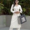 Khadi Cotton Foli Mirror V Neck Kurti And Pant Set